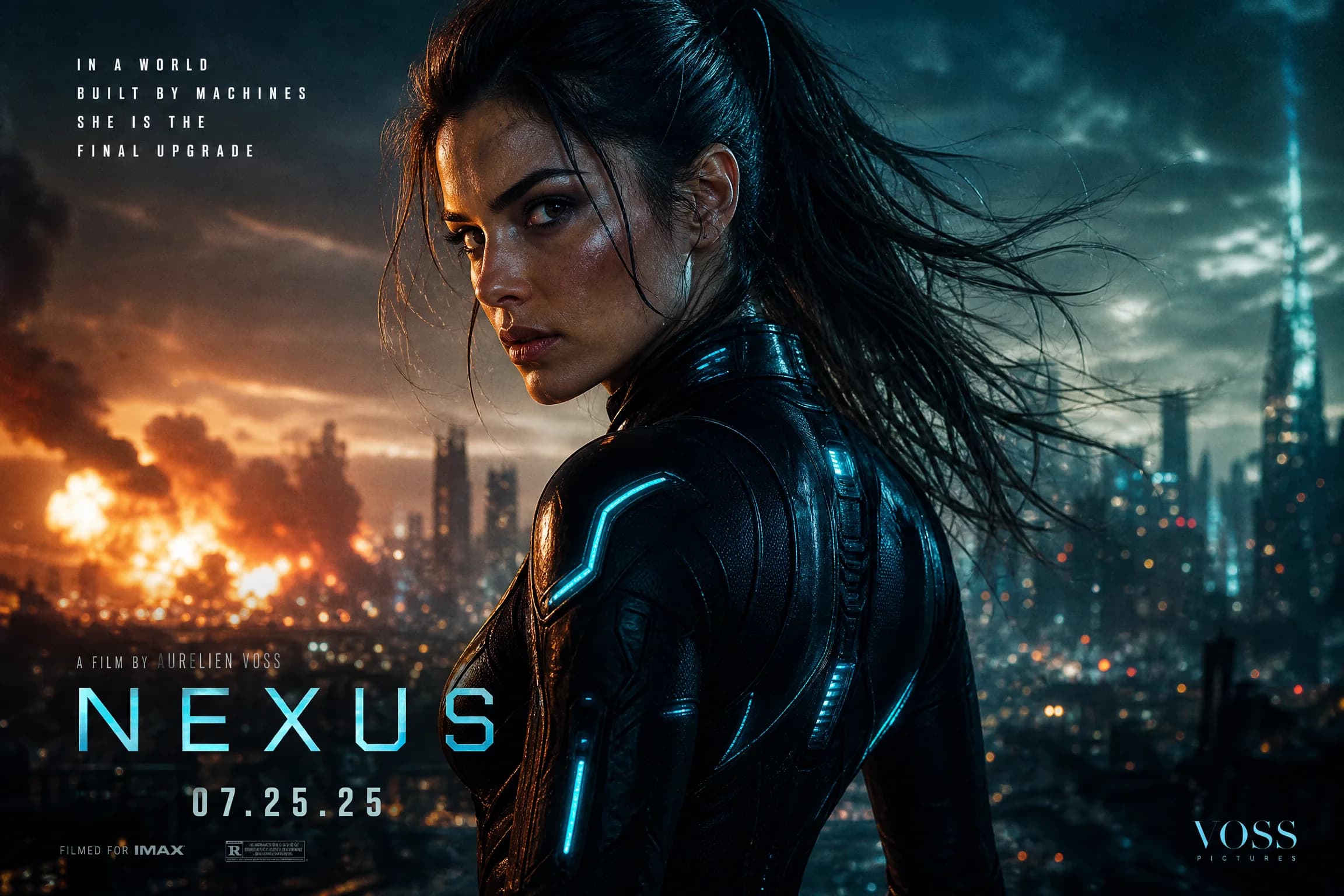 Before and after comparison of movie poster character transformation preserving identity - after