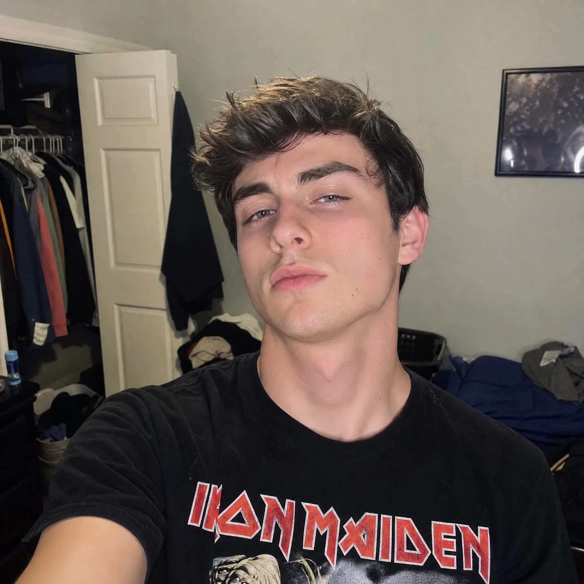 Before and after comparison of TikTok creator portrait transformation from bedroom selfie - before
