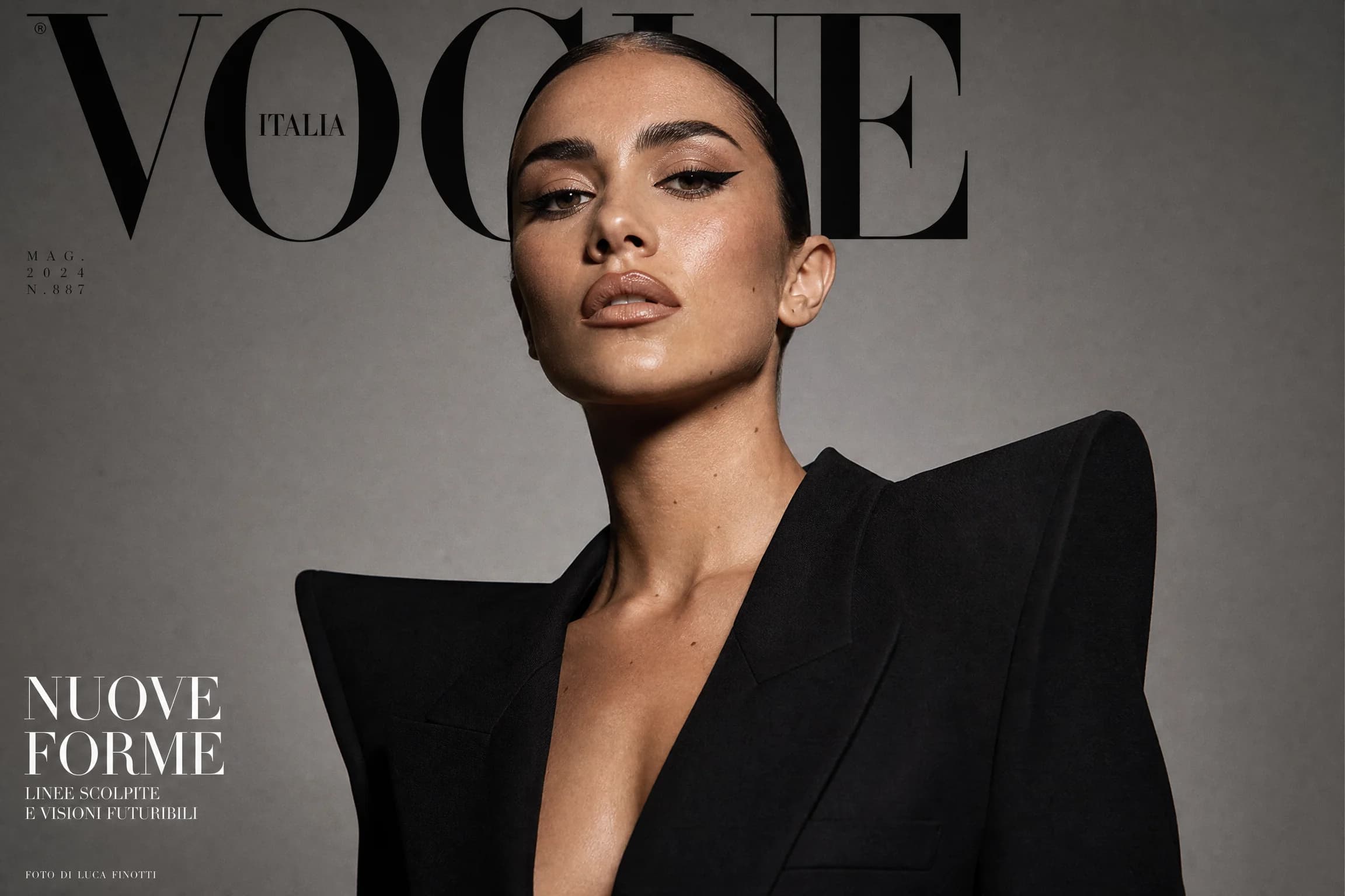 Before and after comparison of Vogue cover style fashion editorial portrait - after