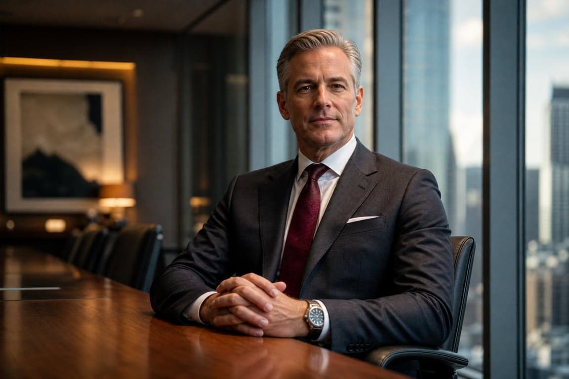 Before and after comparison of AI-generated corporate executive boardroom portrait transformation