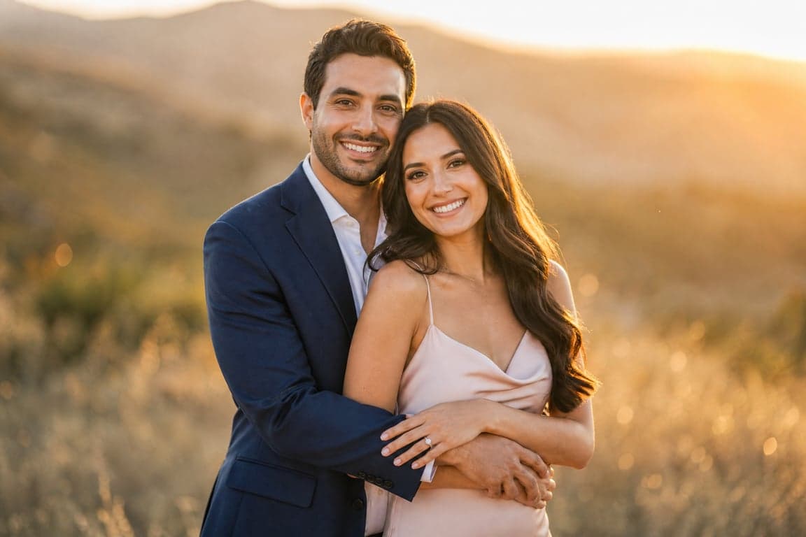 Before and after comparison of AI-generated engagement couple portrait transformation - after