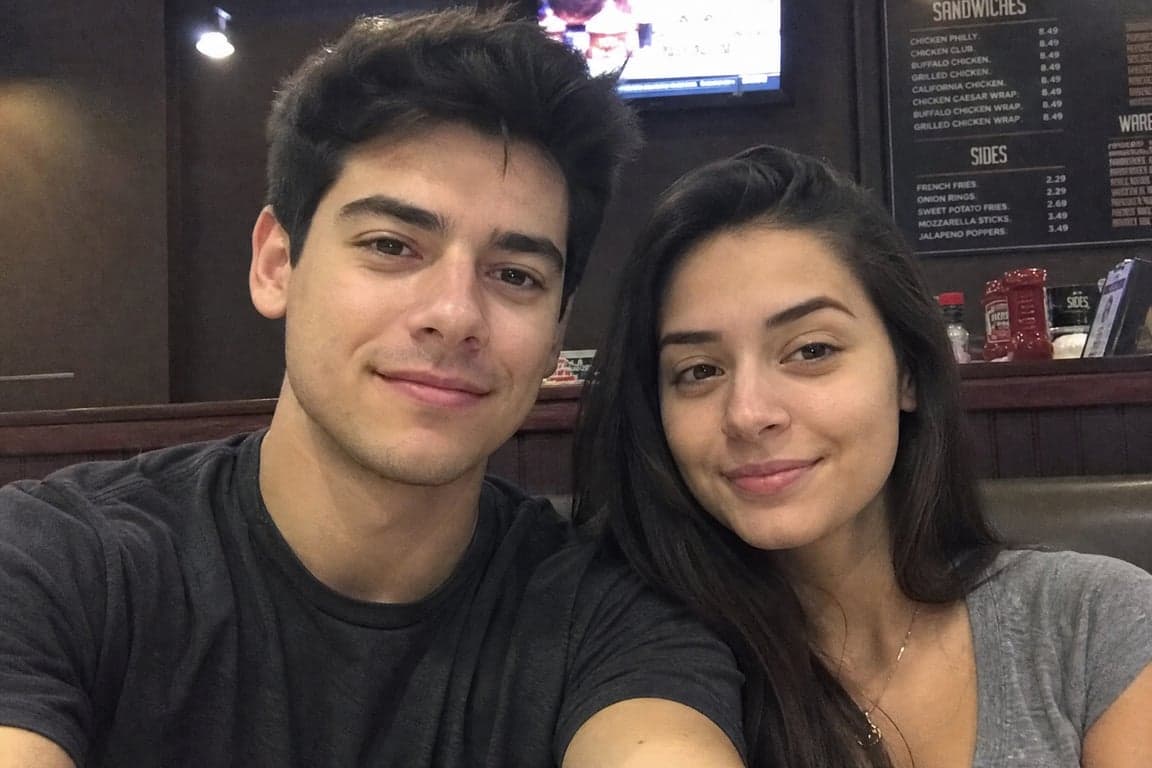 Before and after comparison of AI-generated engagement couple portrait transformation - before
