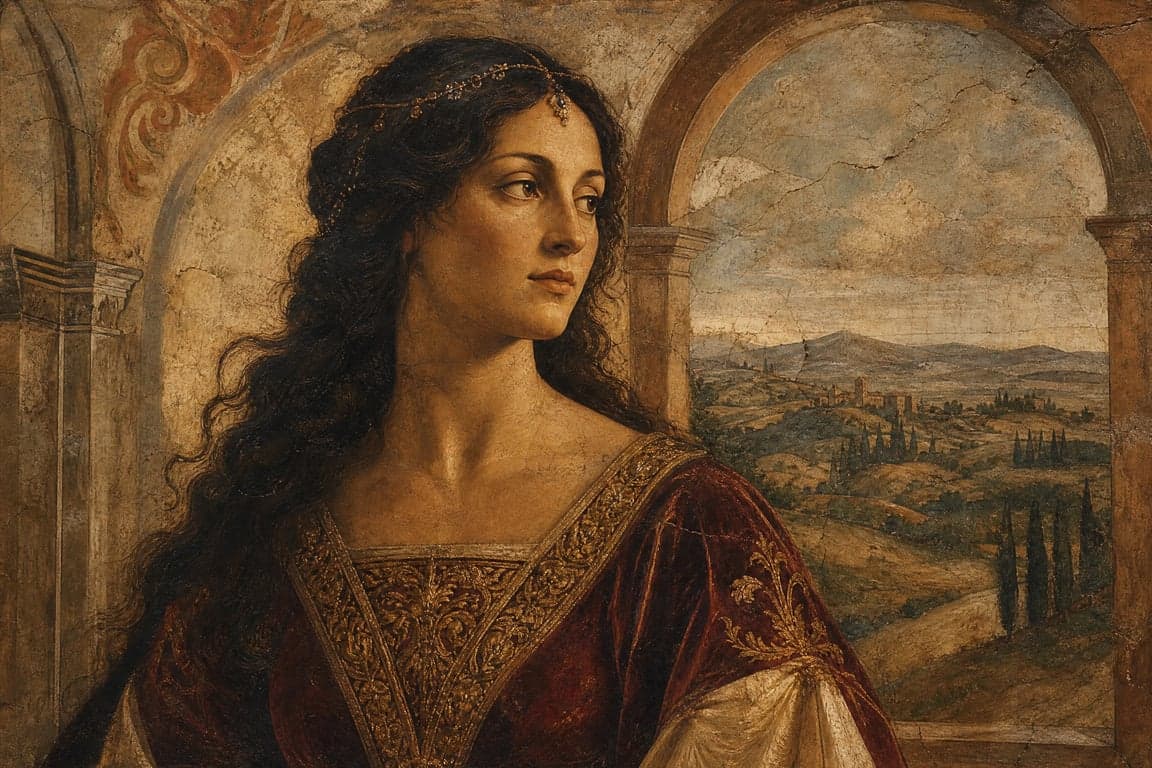 Before and after comparison of AI-generated Renaissance fresco portrait transformation