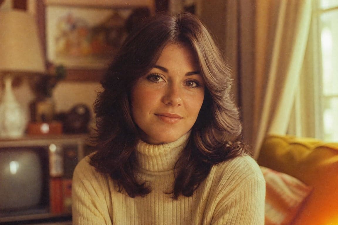 Before and after comparison of vintage 70s film portrait with warm faded analog aesthetic