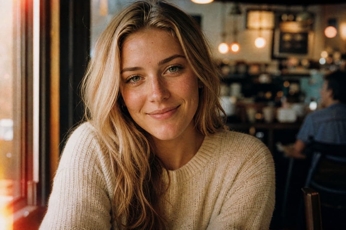 Before and after comparison of 35mm film grain portrait with Kodak Portra analog aesthetic